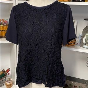 Ann Taylor navy lace overlay top